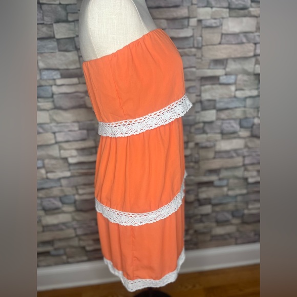 Pixi + Ivy adorable orange polyester strapless dress with lace hem - Picture 10 of 12